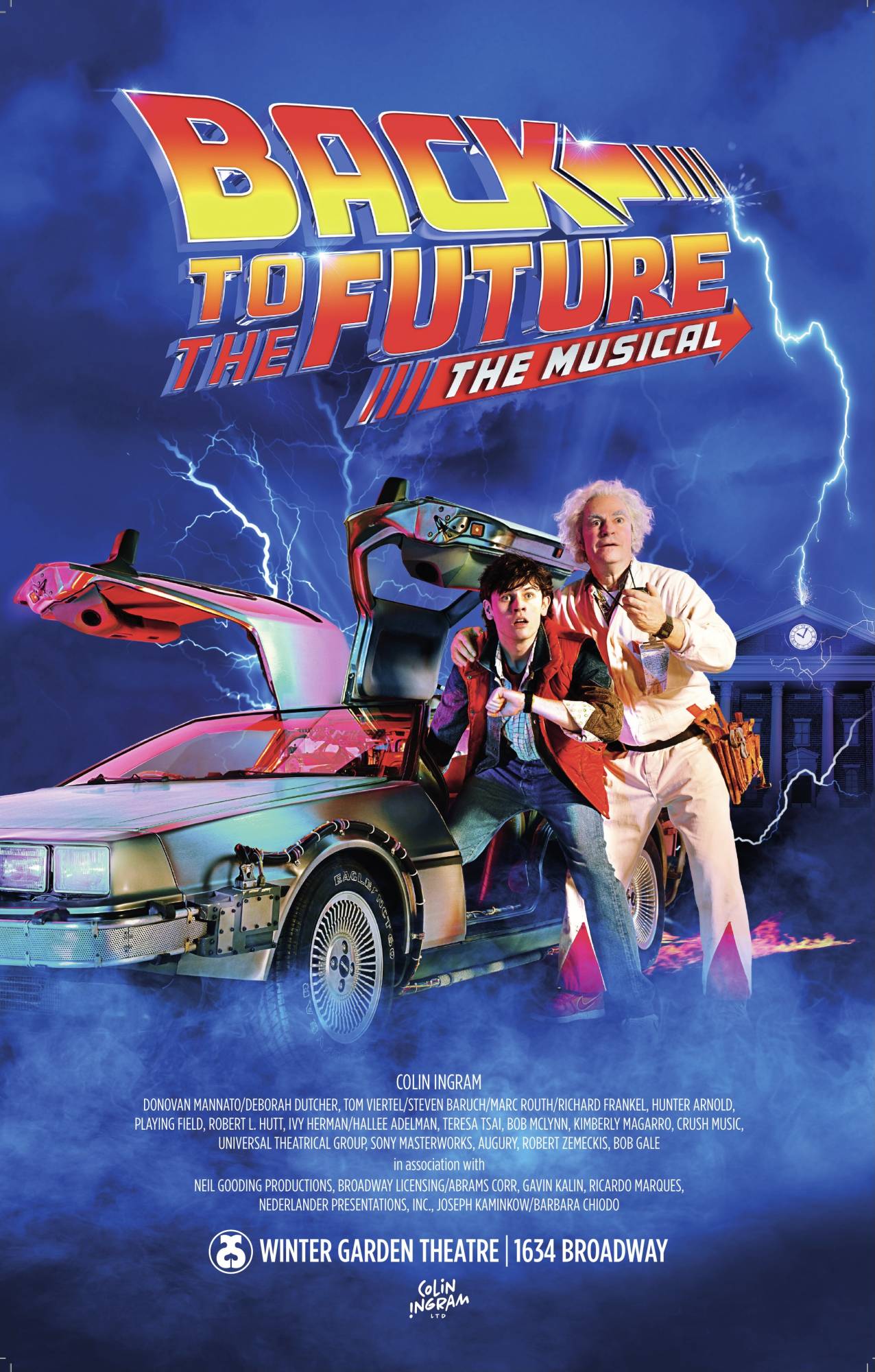 Back to the Future the Musical Broadway Poster featuring the BTTF Car DeLorean Time Machine Hire