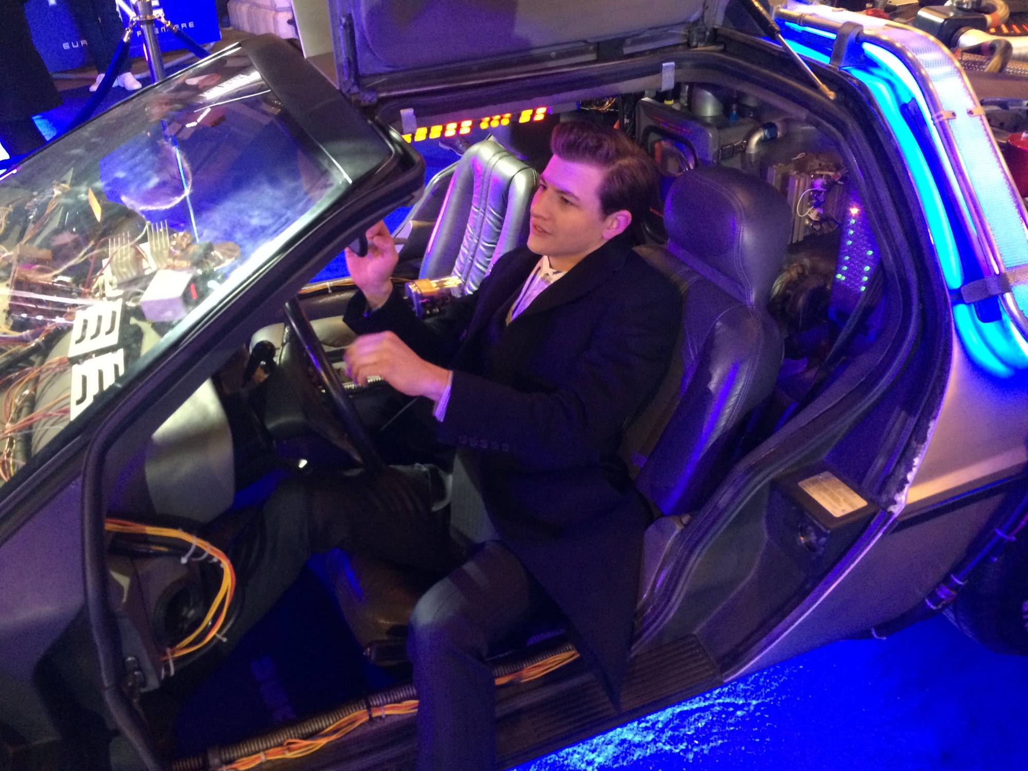 Ty Sheridan Parzival in Ready Player One signing the BTTF Car DeLorean Time Machine at the European Premiere