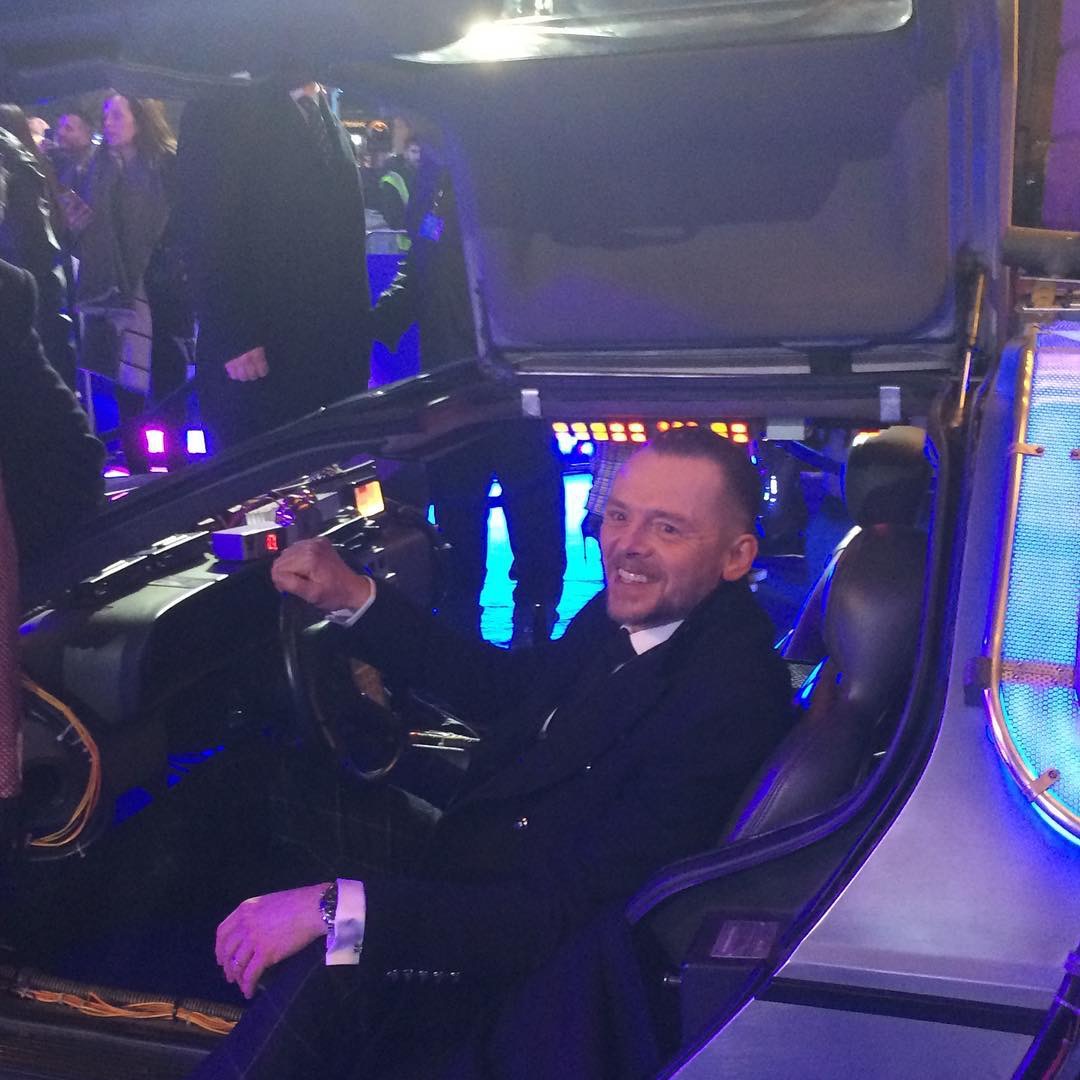 Simon Pegg in the BTTF Car at the Ready Player One European Premiere